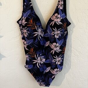 Manor Swiss Women's One Piece Navy Tropical Lycra Padded Bra Swimsuit 12/14‎